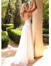 Beaded Spaghetti Straps Ivory Lace Chiffon Wedding Dress